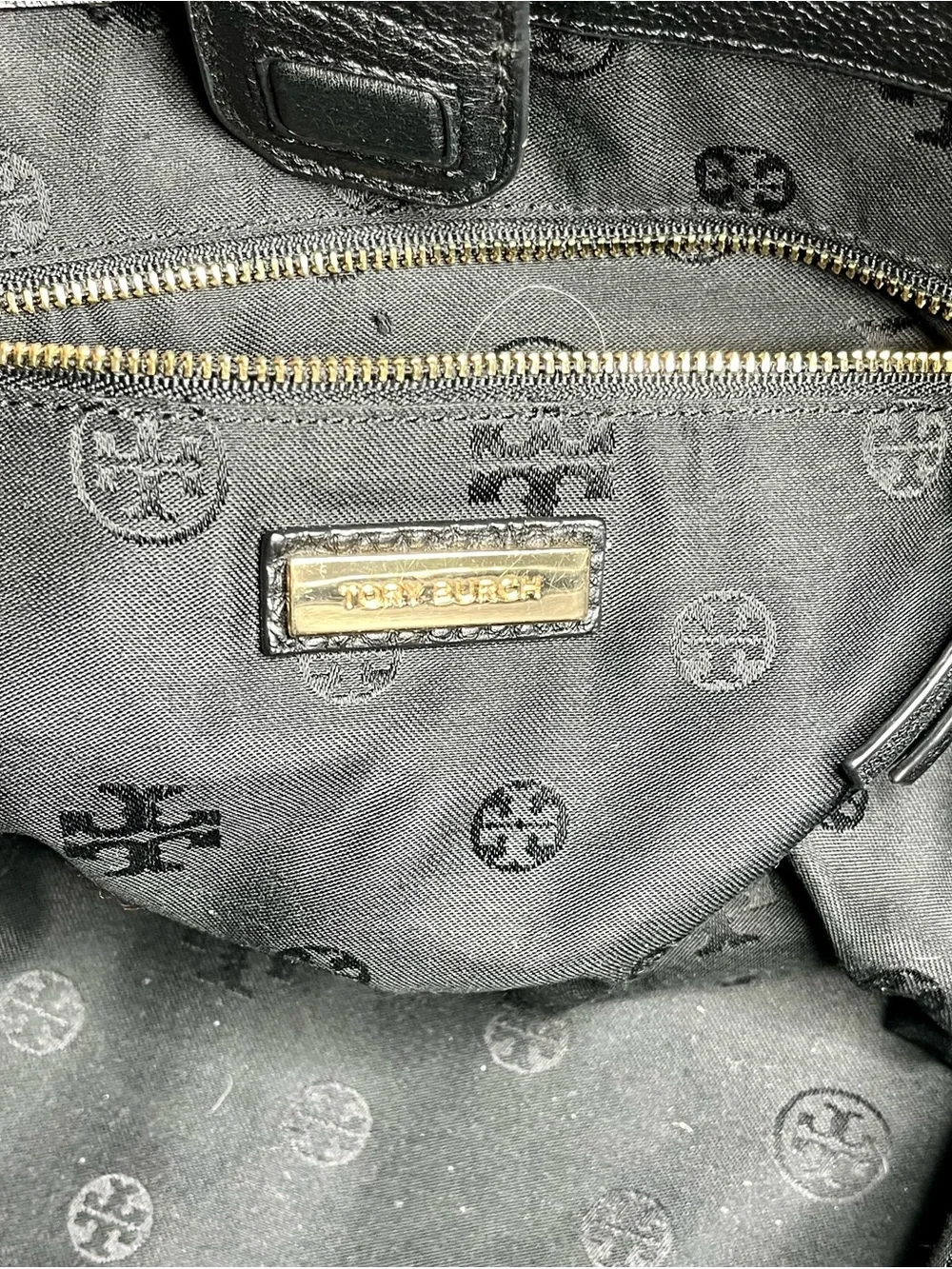 Tory Burch Black Pebbled Leather Braided-Handle Tote with Magnetic Closure